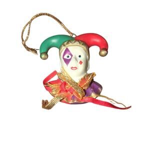 Harlequin Hand-Painted Porcelain Christmas Tree Ornament holiday Mardi Gras